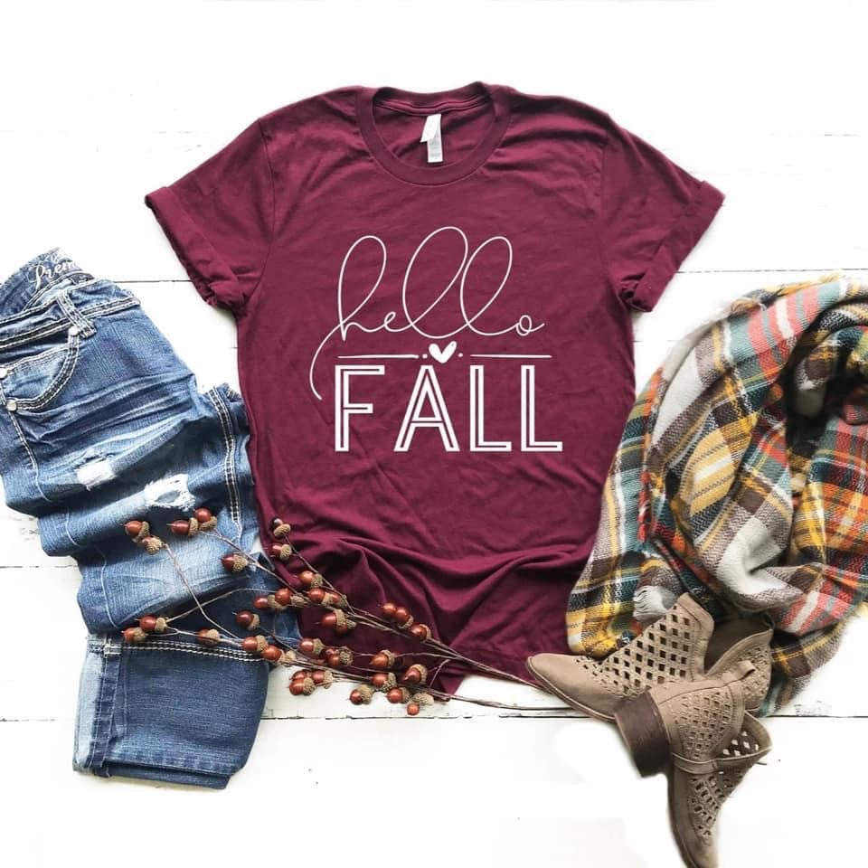 Hello fall cursive T-shirt