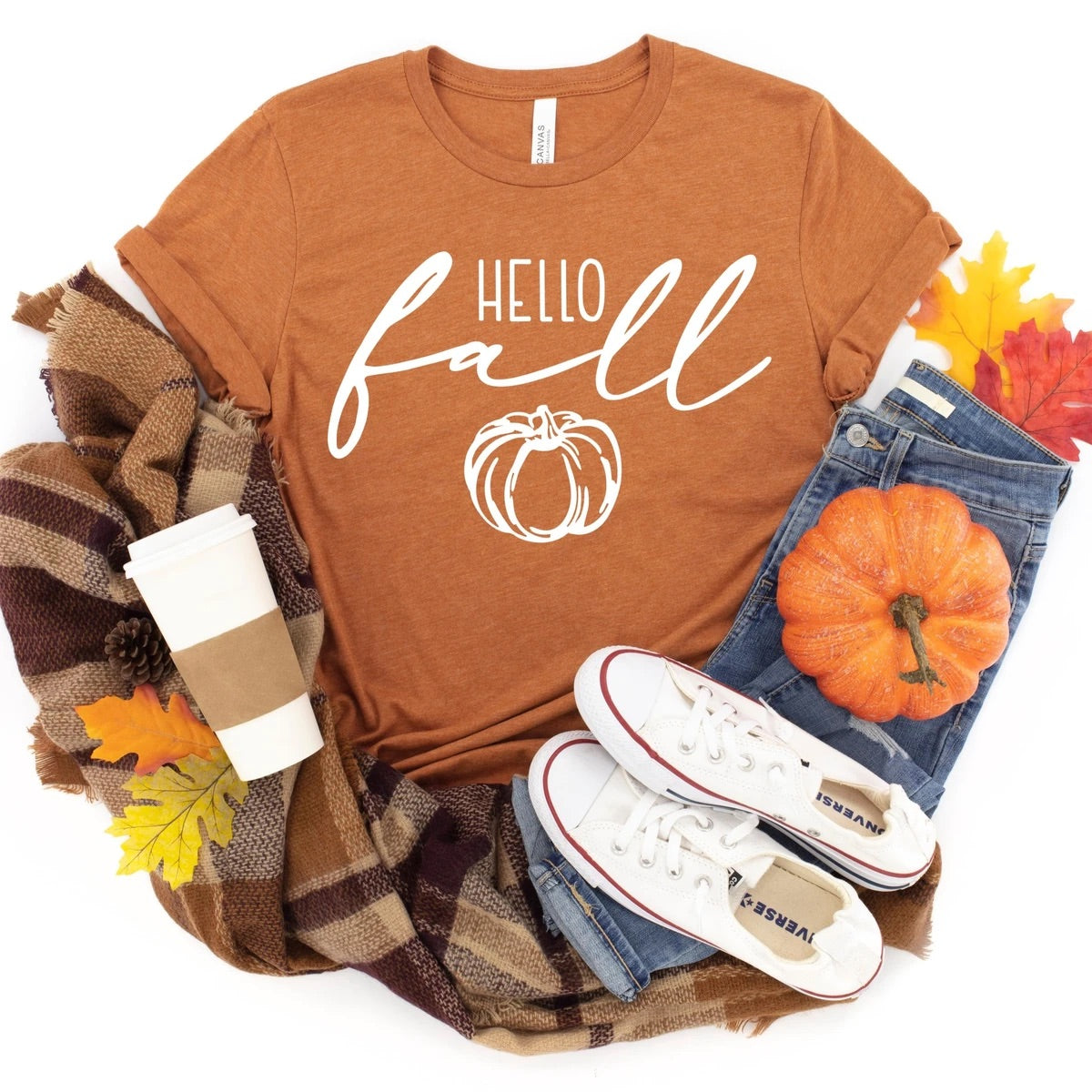 Hello fall script pumpkin T-shirt