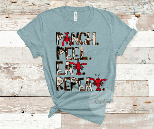 Pinch Peel Eat Repeat crawfish T-shirt