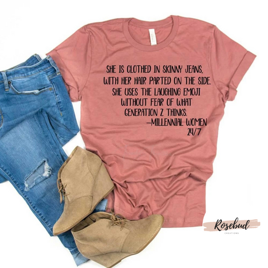 Side Parts and Skinny Jeans Millennial T-shirt